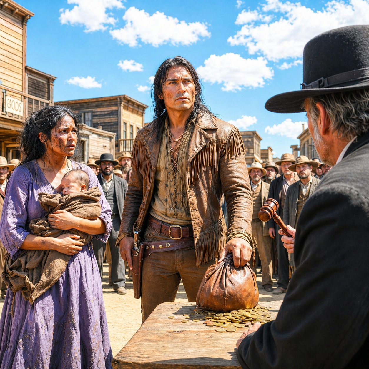 Orphan Holding a Newborn Was Being Auctioned, Until a Infertile Mountain Man Took Them Home