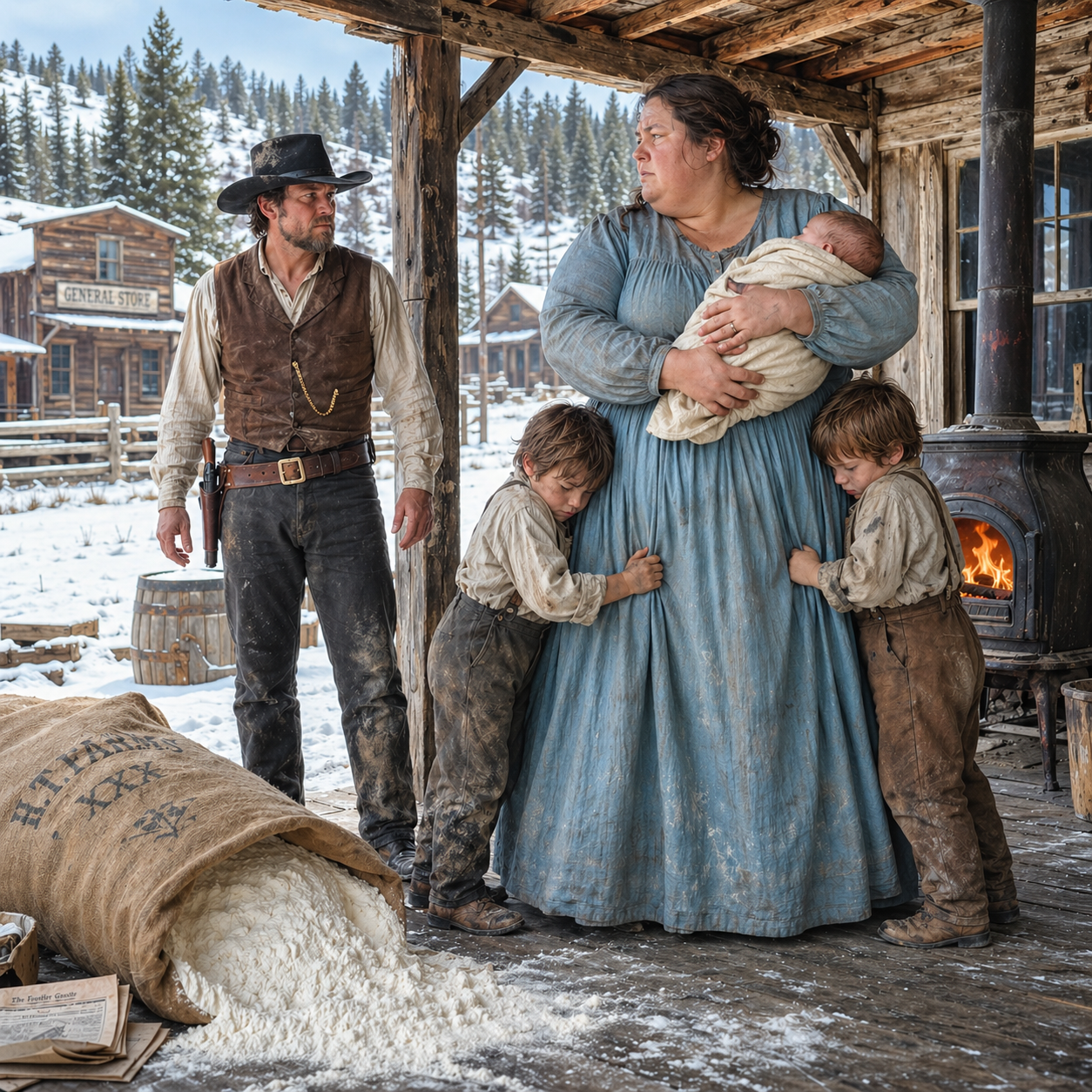 He Posted for a Farm Cook — Then a Plus-Size Widow with 3 Kids Showed Up… He Sneered, “I Asked for a Cook, Not a Family!” But When Her Flour Sack Split Open, a Hidden Truth Spilled Out — and What He Discovered Changed His Life Forever.