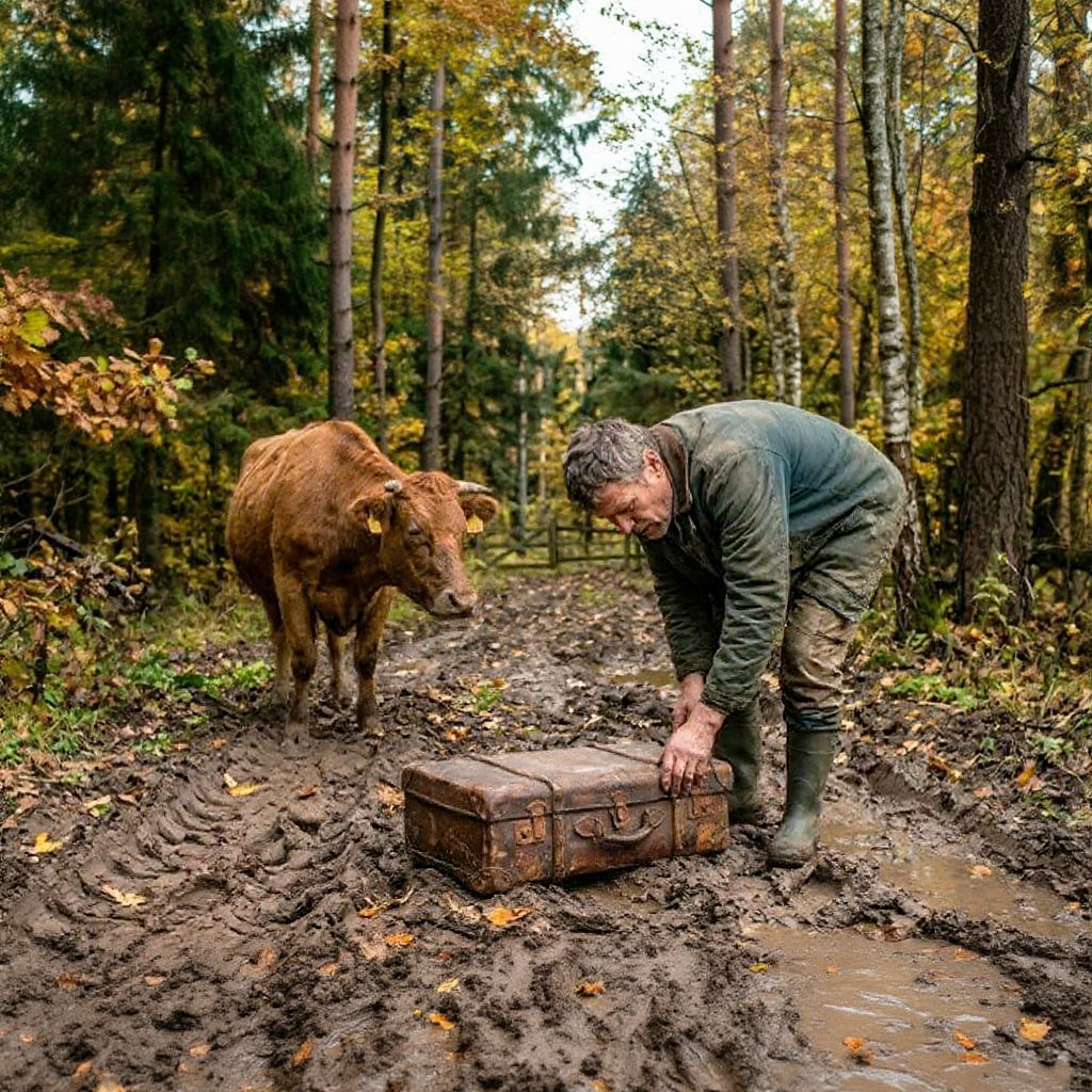 The cow led the farmer to an old suitcase. When he opened it, he immediately called the police!